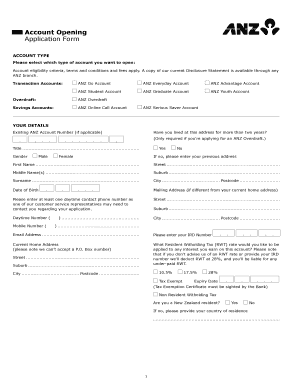 ANZ Account Application Form BOG Personal Online Banking