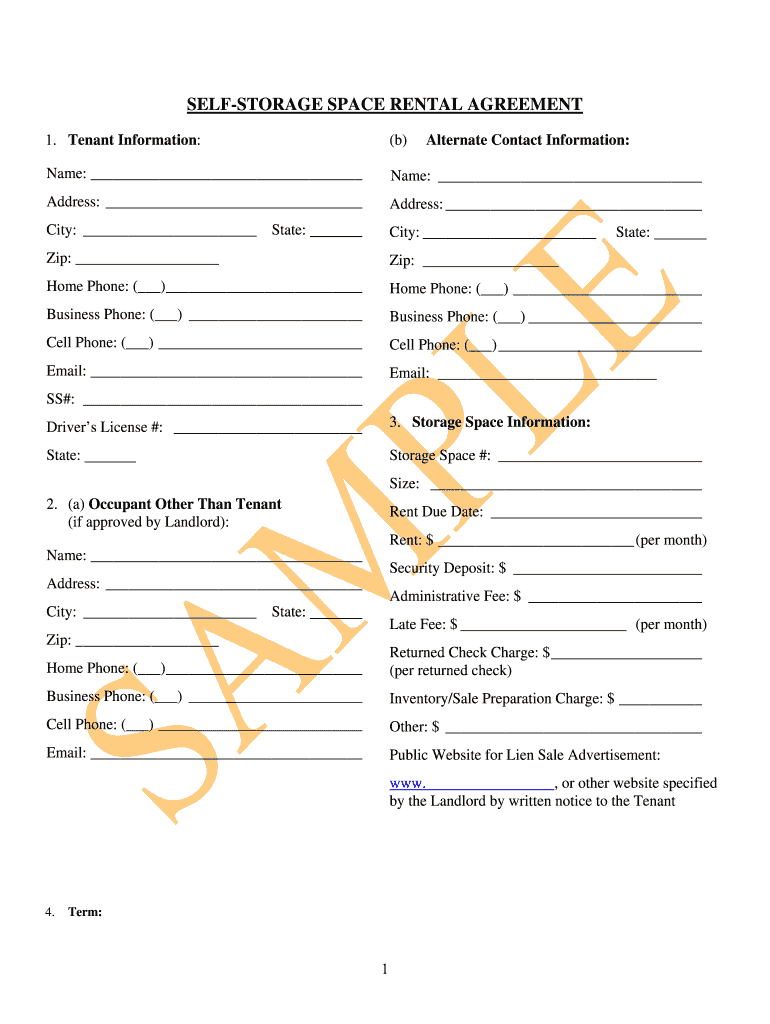 Sample Rental Agreement Self Storage Association of Michigan  Form