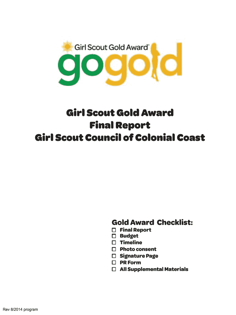 Girl Scout Gold Award Final Report  Girl Scouts of the Colonial Coast  Gsccc  Form