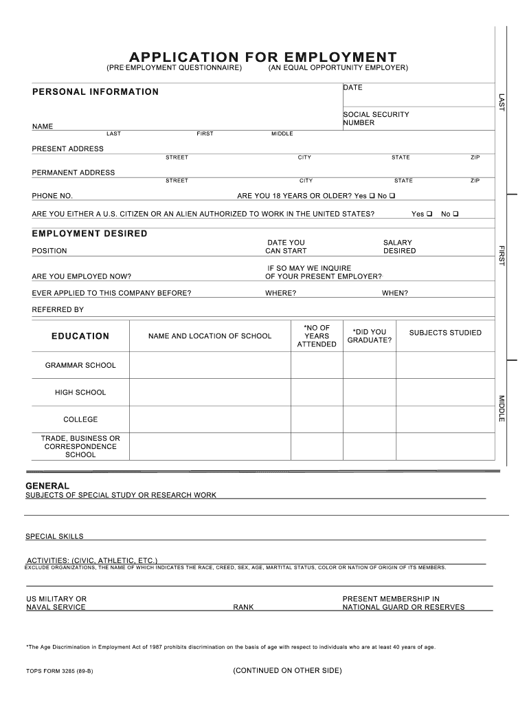 Tops Form 3285