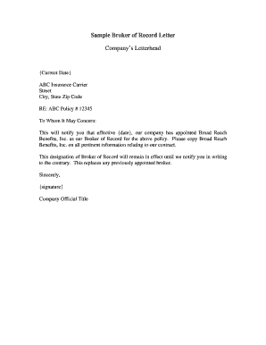 Agent of Record Letter Sample  Form