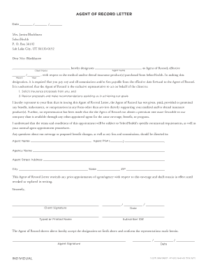 Individual Agent of Record Letter SelectHealth Selecthealth  Form