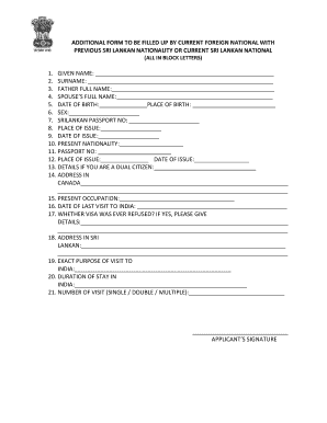 Additional Form for Sri Lankan Origins BLS International Canada