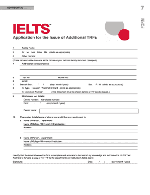 Application for the Issue of Additional Trfs  Form