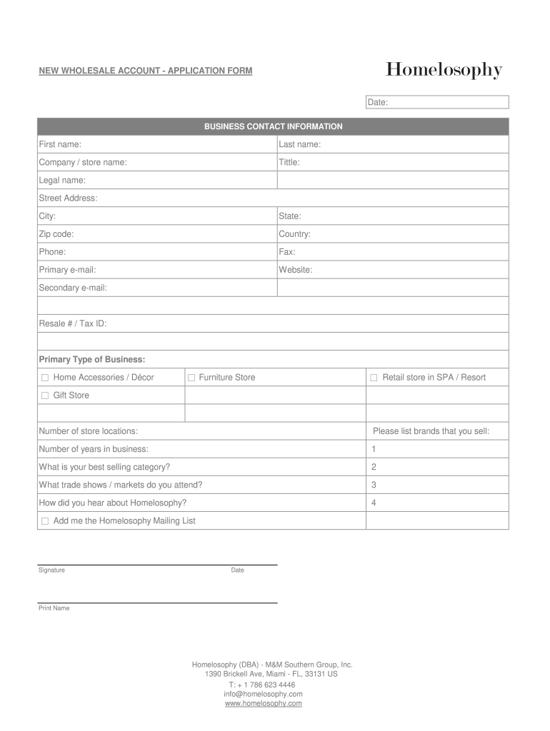 Wholsale Form for New Customer