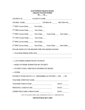 Grade Change Form High School