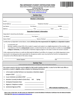 Pba Dependent Student Verification Form