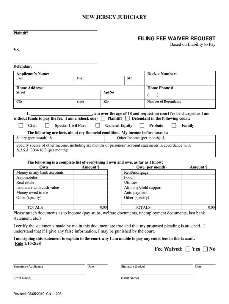  How to Ask for Fee Waiver Nj Form 2010