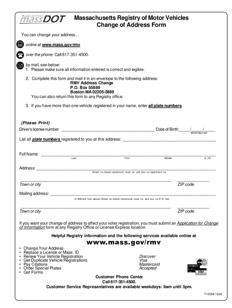  Rmv Change of Address 2009-2024