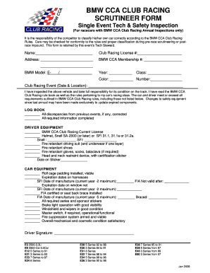 Event Tech Form BMW CCA Club Racing