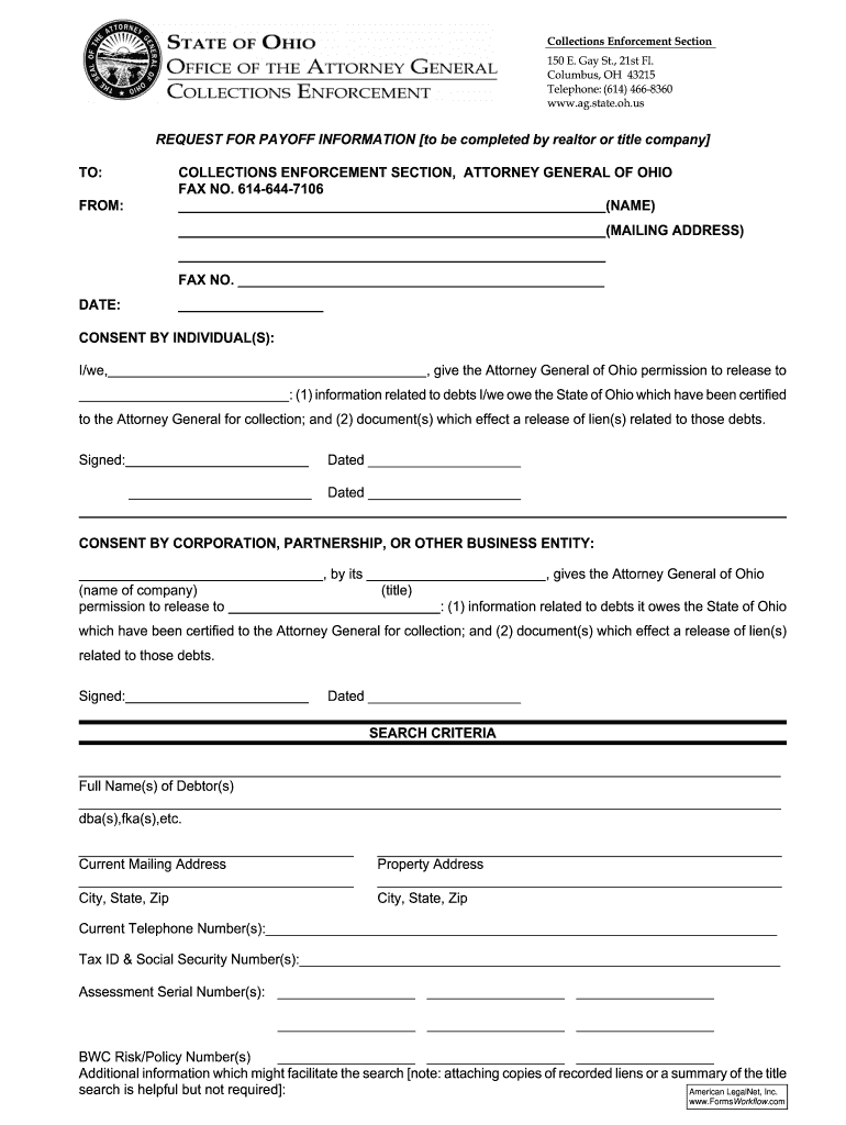 Ohio Attorney General Payoff Request Form