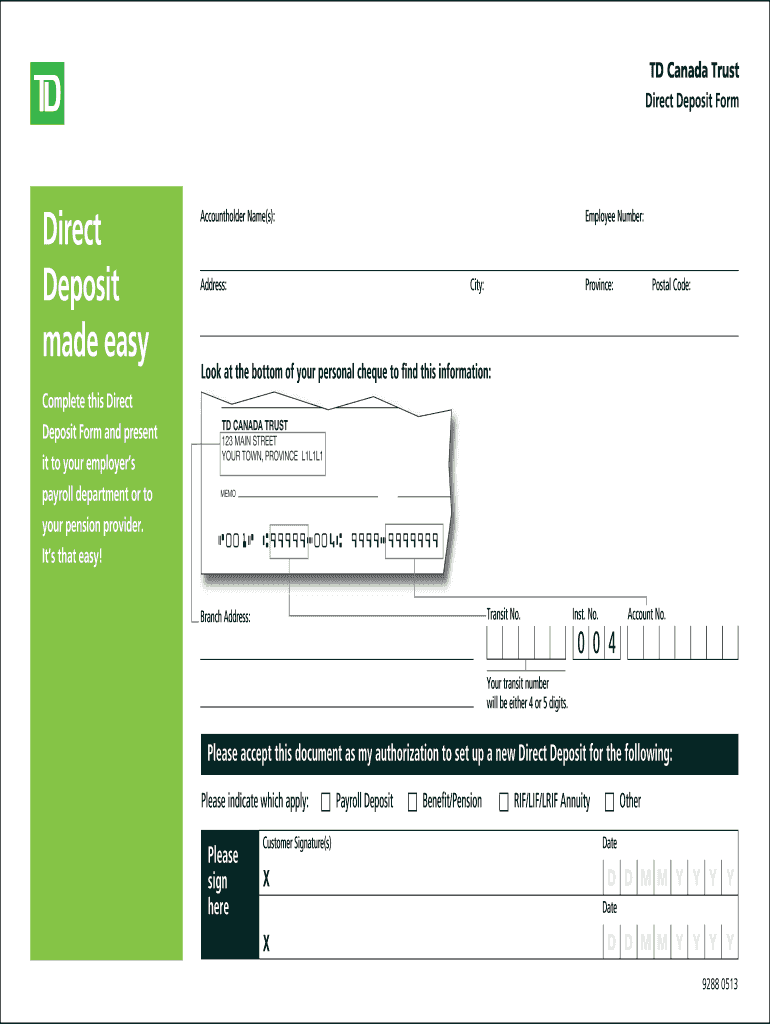 Get and Sign Td Direct Deposit Form 2013-2022