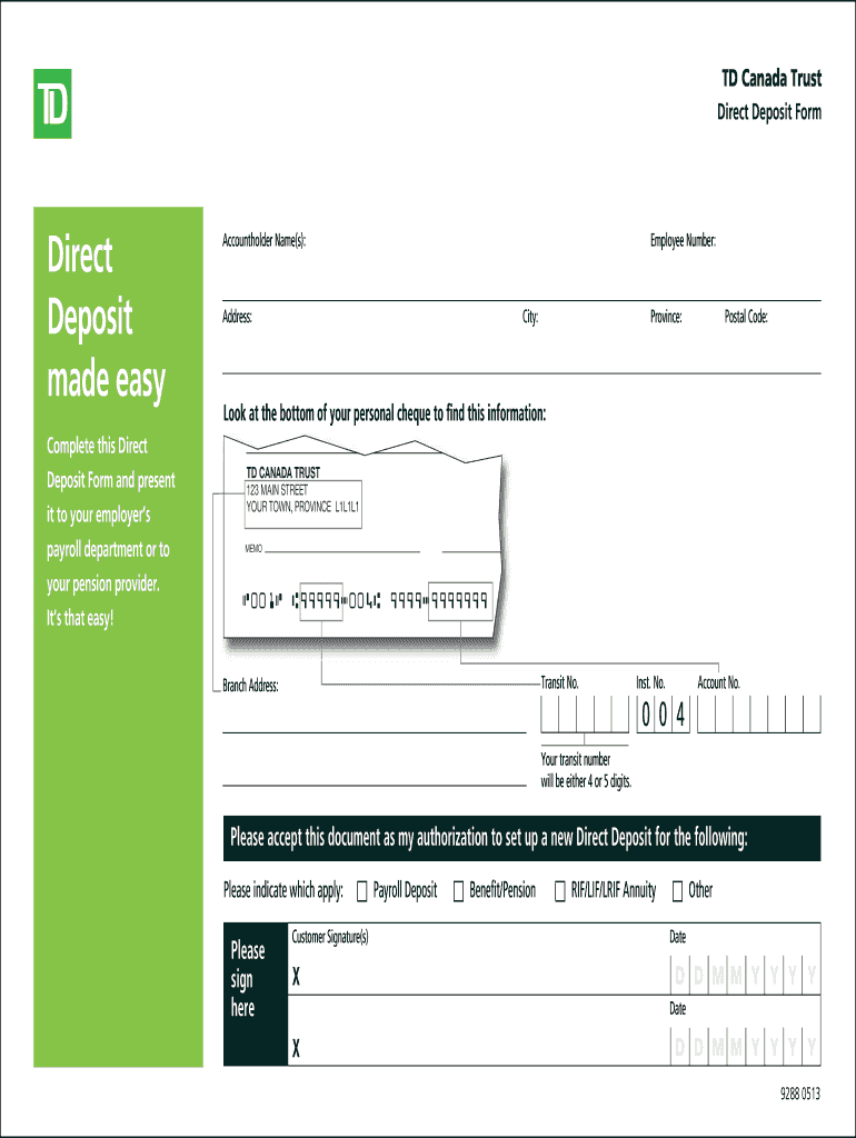  Td Direct Deposit Form 2013-2024