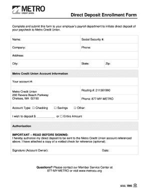  Metro Credit Union Direct Deposit Form 2009