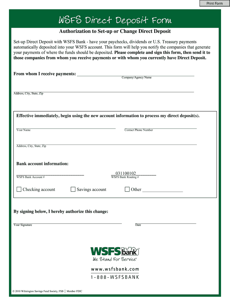 Wsfs Direct Deposit Form