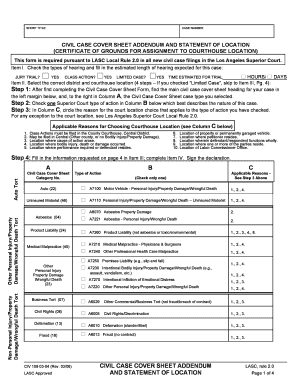 CIVIL CASE COVER SHEET ADDENDUM LASC , Rule 2 0 Page 1 of 4  Form