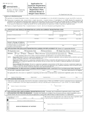 PennDOT Form MV 44 Commonwealth Auto Tags