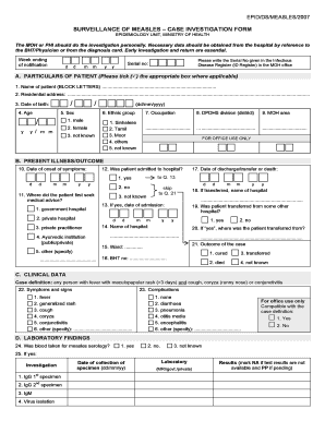 Case Investigation Form for Measles