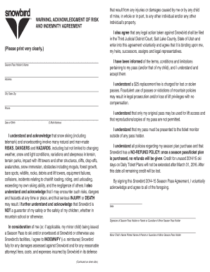 Printable Season Pass Waiver Snowbird  Form