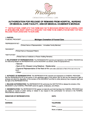 Hospital Morgue Release Form