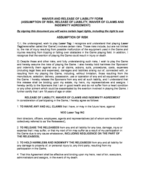 WAIVER and RELEASE of LIABILITY FORM NEO Laser Tag