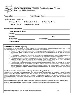 Release of Liability Form California Family Fitness
