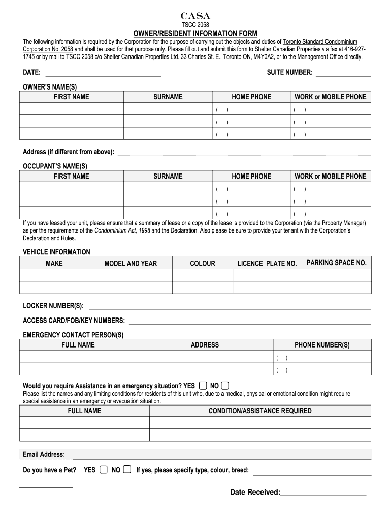 Resident Information Form