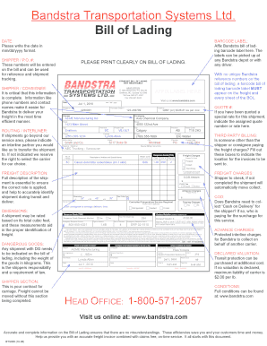 Bill of Lading Sample Filled Out  Form