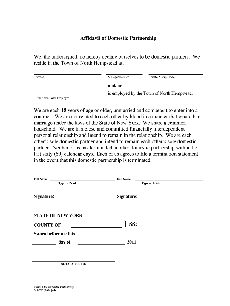 Affidavit of Domestic Partnership Harris County Texas  Form