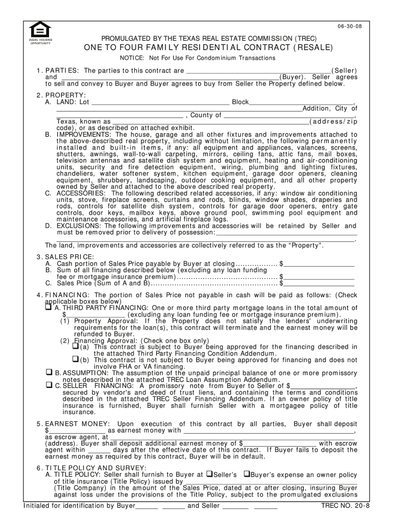 Form 20 8, ONE to FOUR FAMILY RESIDENTIAL    Markettex