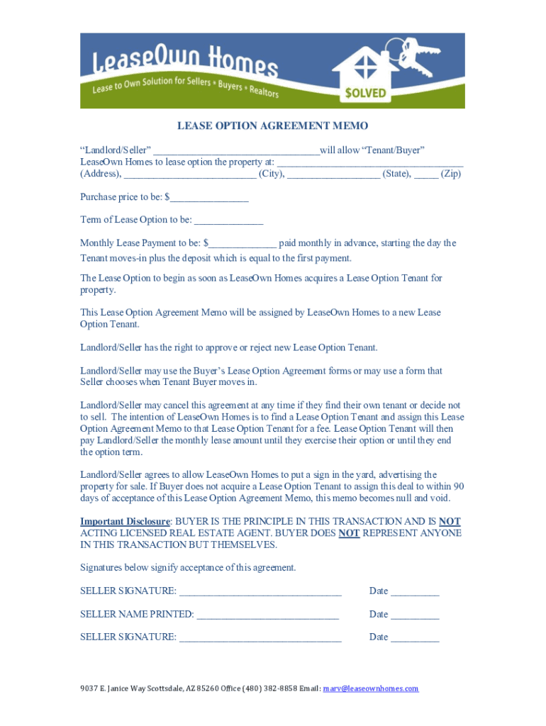 Lease Option Memo  Form