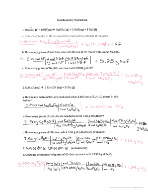 Stoichiometry Worksheet  Form