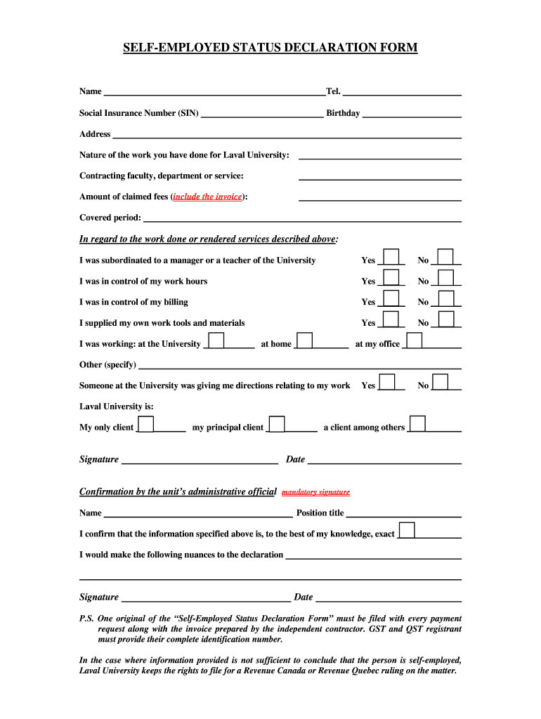 Self Employed Business  Form