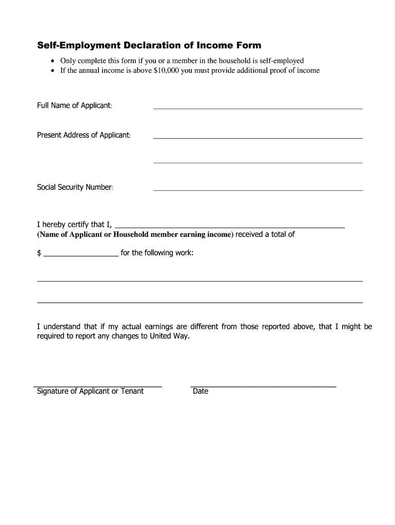 Self Employment Declaration Letter PDF  Form