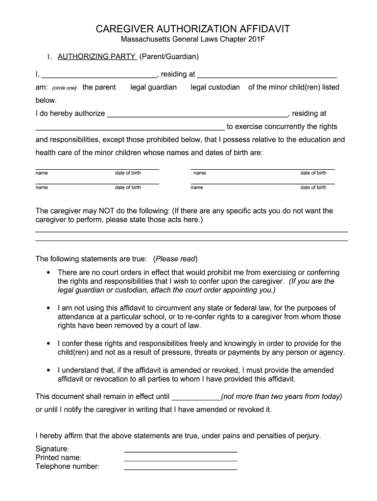 Caregiver Affidavit  Form