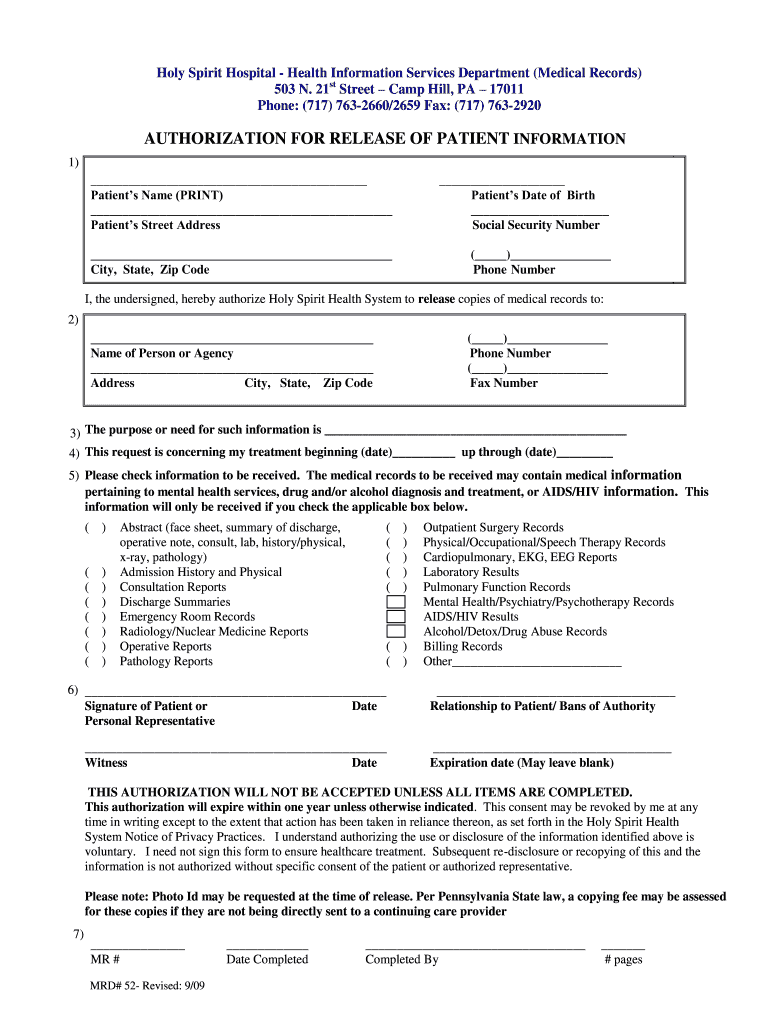  Holy Spirit Medical Records 2009-2024