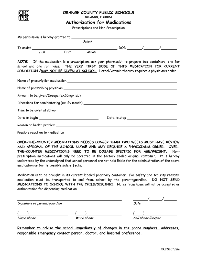 Ocps Medication Form