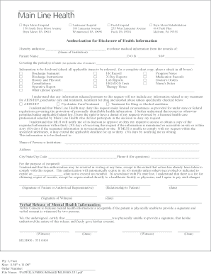Main Line Health Fillable Authorization Form
