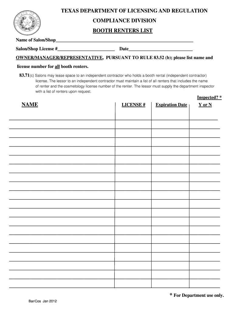 Tdlr Booth Renters List  Form