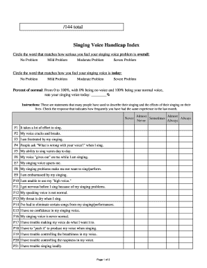 Singing Voice Handicap Index PDF  Form