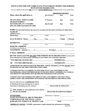 Disability Permit Application Town of Huntington, Long Island, New Huntingtonny  Form