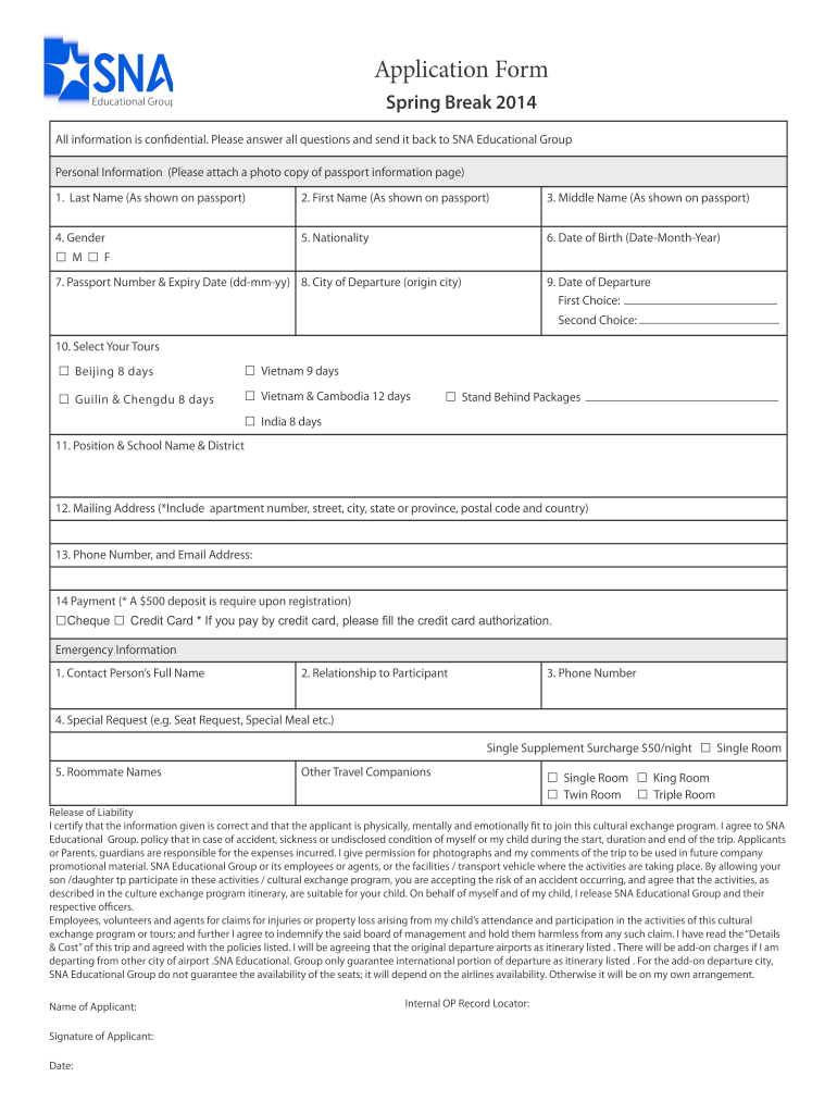  Sna Forms 2014-2024