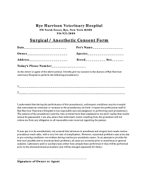 Veterinary Anesthesia Consent Form