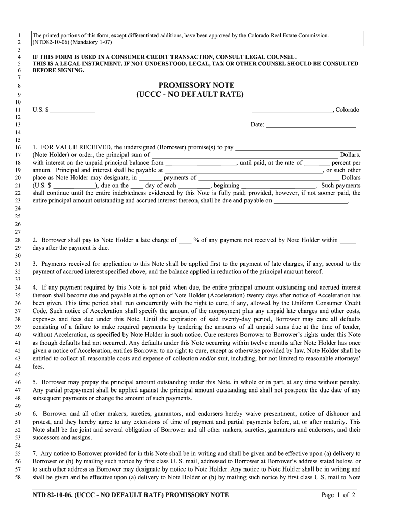  PROMISSORY NOTE UCCC  NO DEFAULT RATE  Colorado Gov 2007-2024