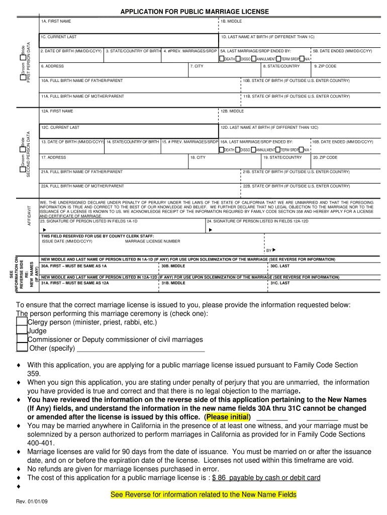  Contra Costa County Marriage License Form 2009