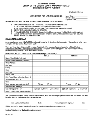 Florida Marriage License Application PDF  Form