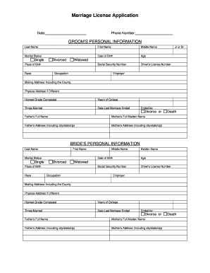 Marriage License Application Marriage Laws  Form