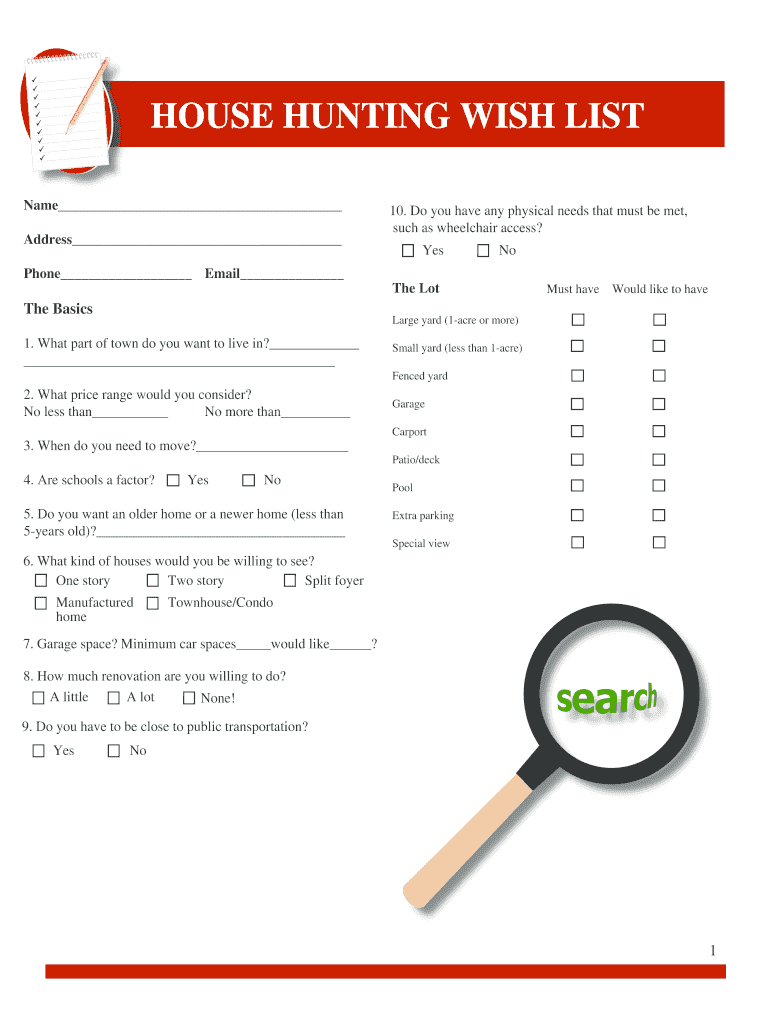 House Hunting Wish List Generator  Form