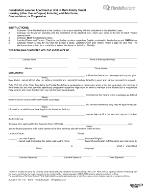 Residential Lease for Apartment or Unit in Multi Family Rental Housing Other Than a Duplex Including a Mobile Home, Condominium,  Form