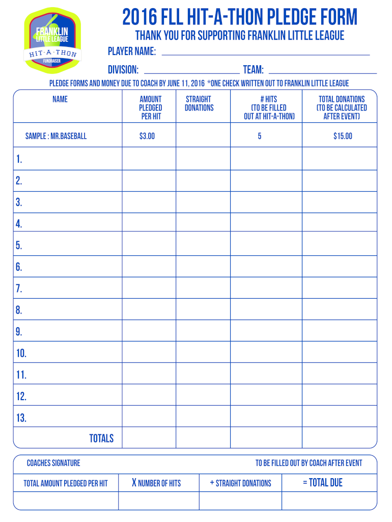  FLL Hit a ThON PLEDGE FORM 2016